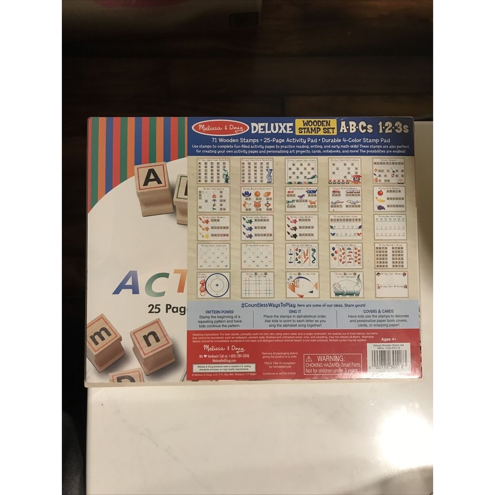 Melissa & Doug Deluxe Wooden Stamp Set Stamp Pad Activity Pad Stampers ABCs 123s - Picture 2 of 8